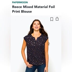 Papermoon: Reece Mixed Material Foil Print Blouse -Lg